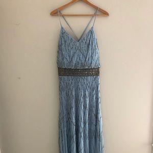 sequins and glitter blue prom dress